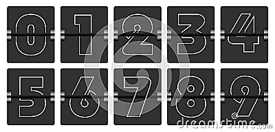 Countdown numbers flip counter vector isolated set. Gradient font style flip clock or scoreboard mechanical numbers 0 to 9 set. Stock Photo