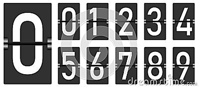 Countdown numbers flip counter vector isolated set. new style retro flip clock or scoreboard mechanical numbers 1 to 0 Stock Photo