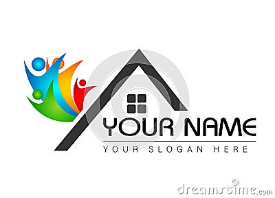 House real estate logo. Home with window and building roof vector illustration Cartoon Illustration