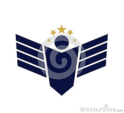 Gold Star Wing Medal Winner Champion Logo Icon. Cartoon Illustration