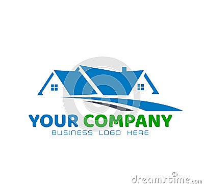 House home logo. Buildings roof of house Home logo real estate construction residential symbol with green leaf vector. Stock Photo