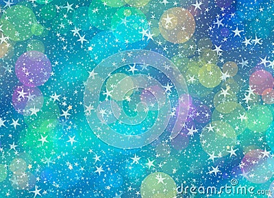 Dreamy background of many flying painted stars and rounds bokeh Stock Photo