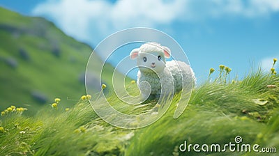 Dreamy Cheviot Toy Sheep In Studio Ghibli Style Stock Photo