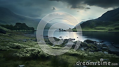 Dreamy Crescent Lake In Hindu Yorkshire Dales Stock Photo