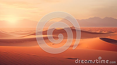 Dreamy Desert Landscape With Golden Light Cartoon Illustration