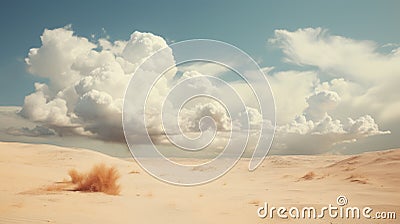 Dreamy Desert Landscape With White Clouds Stock Photo