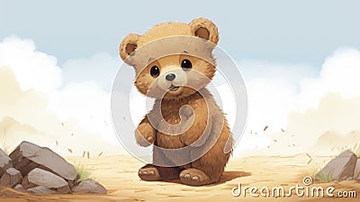 Dreamy Desert Teddy Bear Illustration Inspired By Studio Ghibli Stock Photo