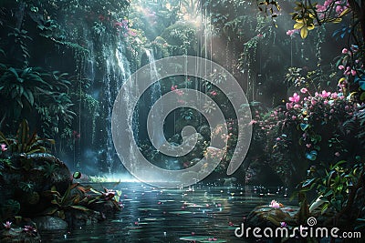 Dreamy fairytail deep tropical jungle background Stock Photo