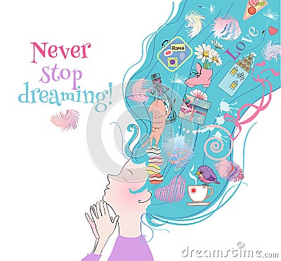 Dreamy girl card Vector Illustration