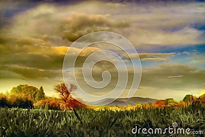 Dreamy landscape Cartoon Illustration