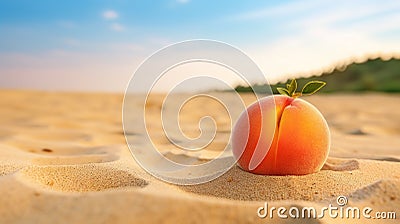 Dreamy Landscape: Orange Peach On Sandy Beach Stock Photo