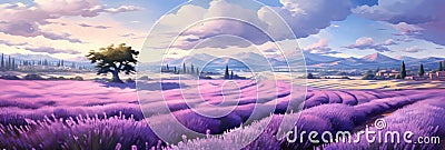 Dreamy Lavender Fields In Full Bloom, Evoking A Sense Of Calm Stock Photo