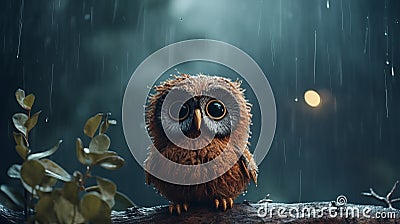 Dreamy Owl In Rain: Dark Orange And Brown Artwork In 8k Resolution Stock Photo