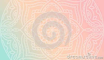 Dreamy peach pink gradient wallpaper with mandala pattern. Vector horizontal background for meditation poster, banner for yoga Stock Photo