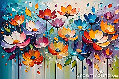 Dreamy Petals: Abstract Impressionist Painting of Vibrant Flowers, Petals Intertwined, and a Color-Drenched Background Stock Photo