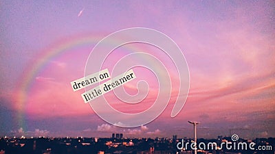 Dreamy Pink Aesthetic Sky with an inspiring quote Editorial Stock Photo