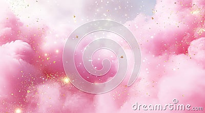 A Dreamy Pink Cloudscape Shimmering with Sparkles and Soft Light, Creating an Ethereal Atmosphere Stock Photo