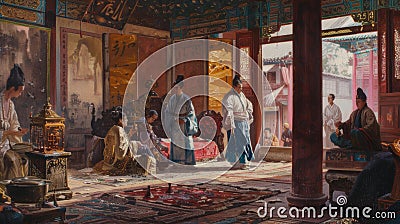Dreamy Reverie: Opulent Opium-Divan Scene from 19th Century China Stock Photo
