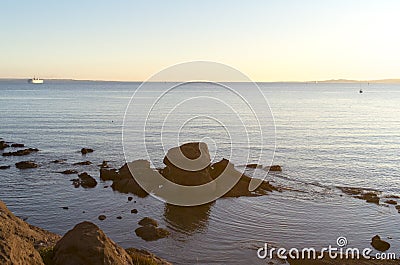 Dreamy sunset by the sea Stock Photo