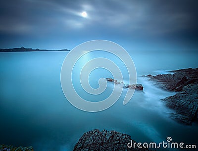 Dreamy, Tranquil, and Surreal Seascape, with view towards Towan Head, Newquay, Cornwall Stock Photo