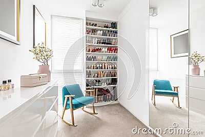 Dreamy wardrobe with shoe closet Stock Photo