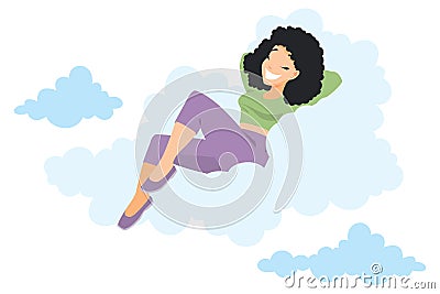 Dreamy woman. Girl on clouds. Illustration for internet and mobile website Vector Illustration