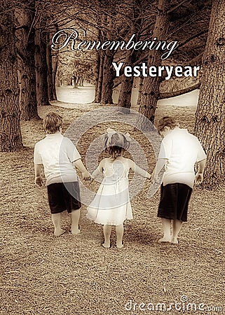 Dreamy Yesteryear Image - Children Walking hand in Hand Stock Photo