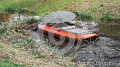 Dredging boat in a small canal Editorial Stock Photo