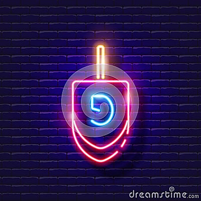 Dreidel neon sign. Vector illustration for Rosh Hashanah. Jewish holiday concept. Vector Illustration