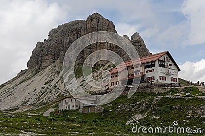 Dreizinnenhütte close to Tre Cime di Lavaredo, Alto Adige, the Dolomites, Italy Editorial Stock Photo