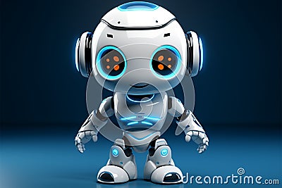 3Drendered adorable robot, AI chat bot, white system design Stock Photo