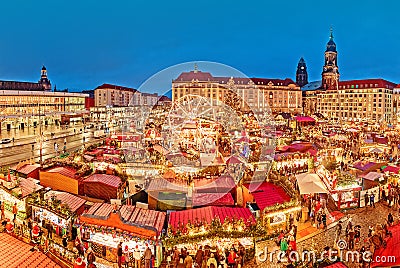 Dresden Christmas market, view from above, Germany, Europe. Christmas markets is traditional European Winter Vacations. Editorial Stock Photo