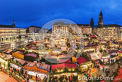 Dresden Christmas market, view from above, Germany, Europe. Christmas markets is traditional European Winter Vacations. Editorial Stock Photo