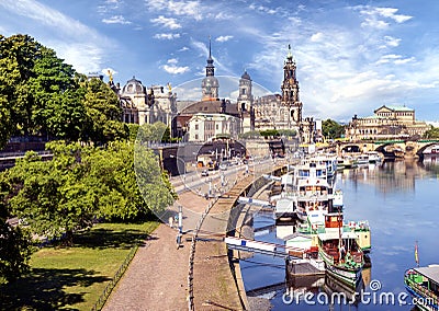 Dresden city skyline panorama at Elbe River and Augustus Bridge, Dresden, Saxony, Germany Editorial Stock Photo