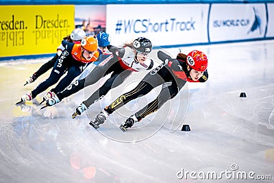 Chinese speed competes during the ISU Speed Skating World Championship Editorial Stock Photo