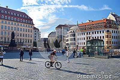 DRESDEN, GERMANY - OKTOBER 12, 2018: Tourists on a cozy street on a sunny day in Germany Editorial Stock Photo