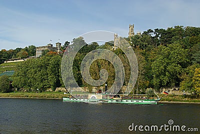 Dresden palaces on river Elbe Stock Photo