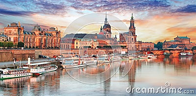 Dresden panorama at sunset, Germany Stock Photo