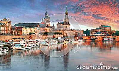 Dresden panorama at sunset, Germany Stock Photo