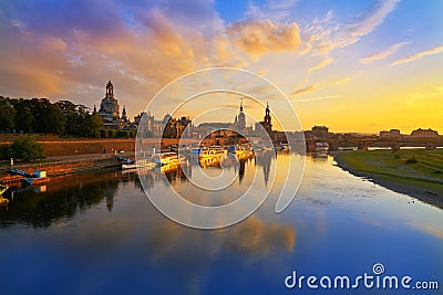 Dresden skyline and Elbe river in Saxony Germany Stock Photo