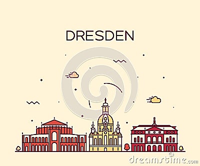 Dresden skyline vector illustration linear style Vector Illustration