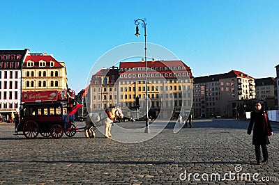 Dresdens Neumarkt with the colourfull restored barock houses Editorial Stock Photo
