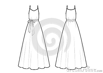 Dress with belt, back and side view Cartoon Illustration