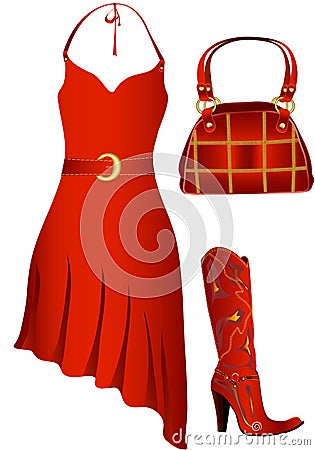 Dress, boot and reticule Vector Illustration