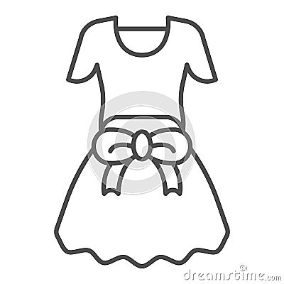 Dress with bow thin line icon. Girls clothes vector illustration isolated on white. Female clothing outline style design Vector Illustration