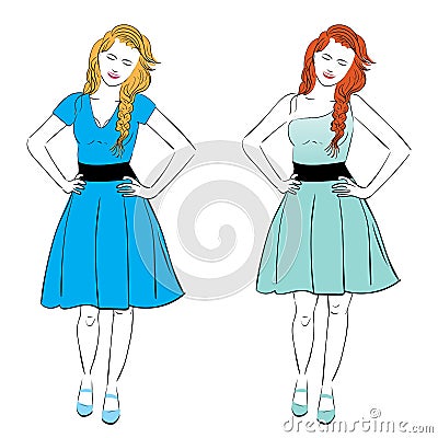 Dress for Pear Body Type Vector Illustration