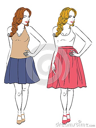 Dress for Pear Body Type Vector Illustration