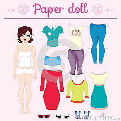 Dress up paper doll with big head pants Vector Illustration