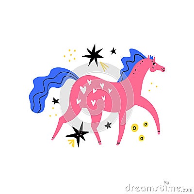 Dressage horse. Pink mare walking on abstract Vector Illustration