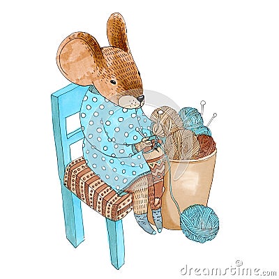 Dressed mouse knits socks Stock Photo